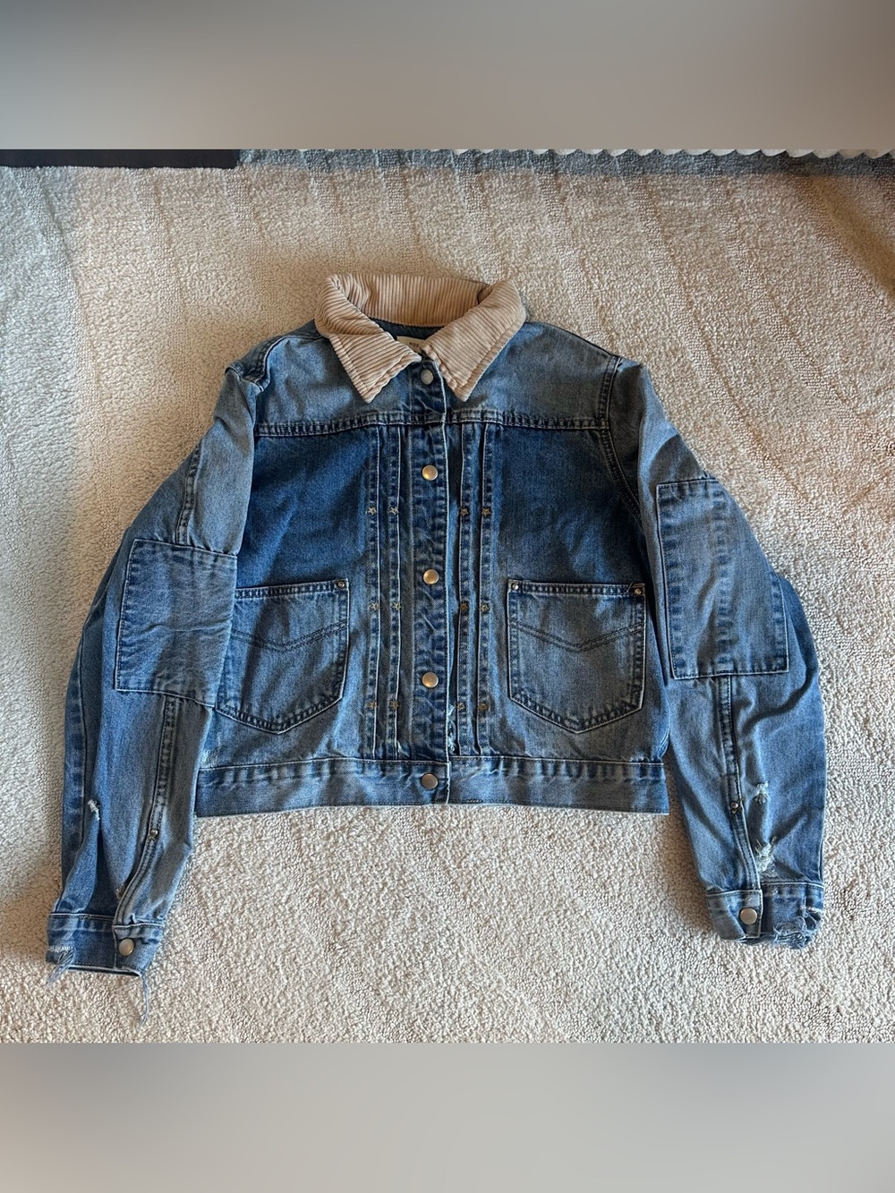Mod Ref Women’s Distressed Denim Jacket  Corduroy Collar
